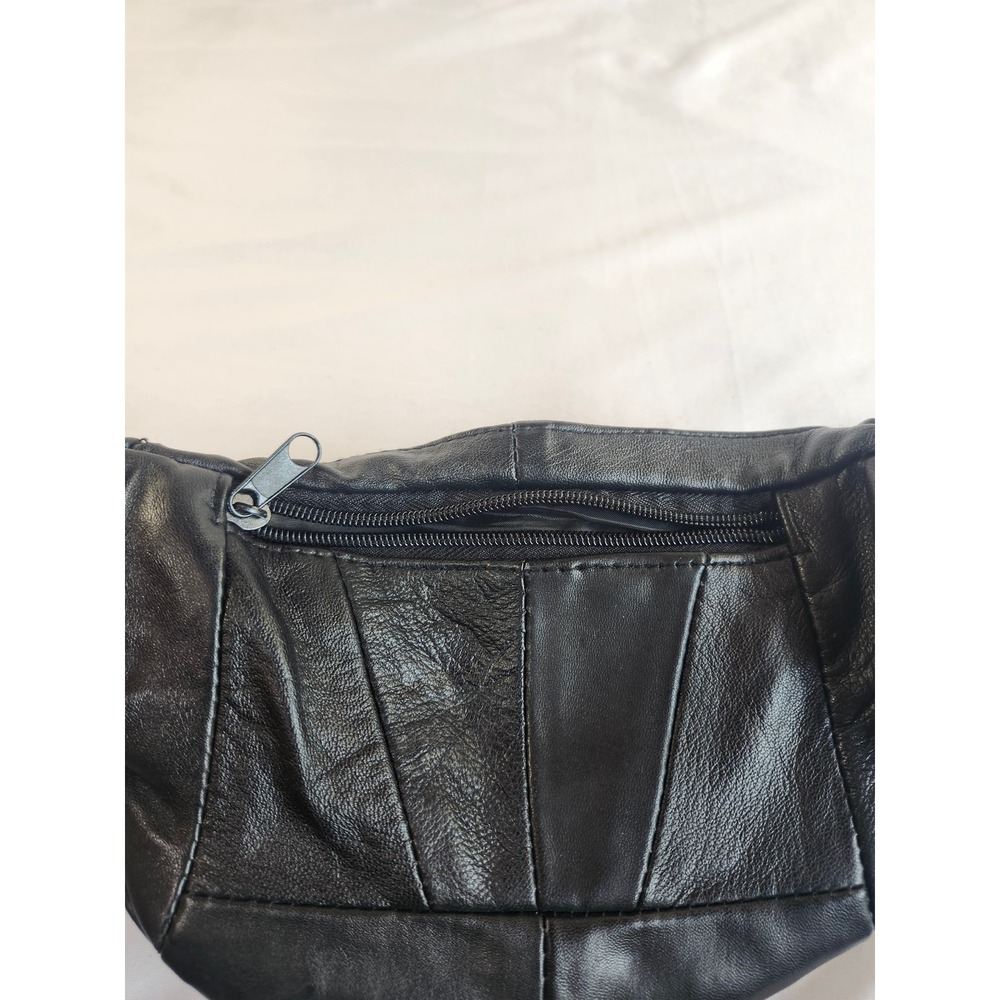 Black Genuine Leather Fanny Pack Waist Bag Multi Pocket Adjustable Travel Belt